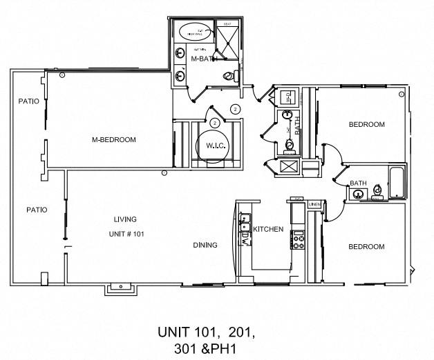Floor plan for 3 beds, 2.5 baths, 1660 sqft